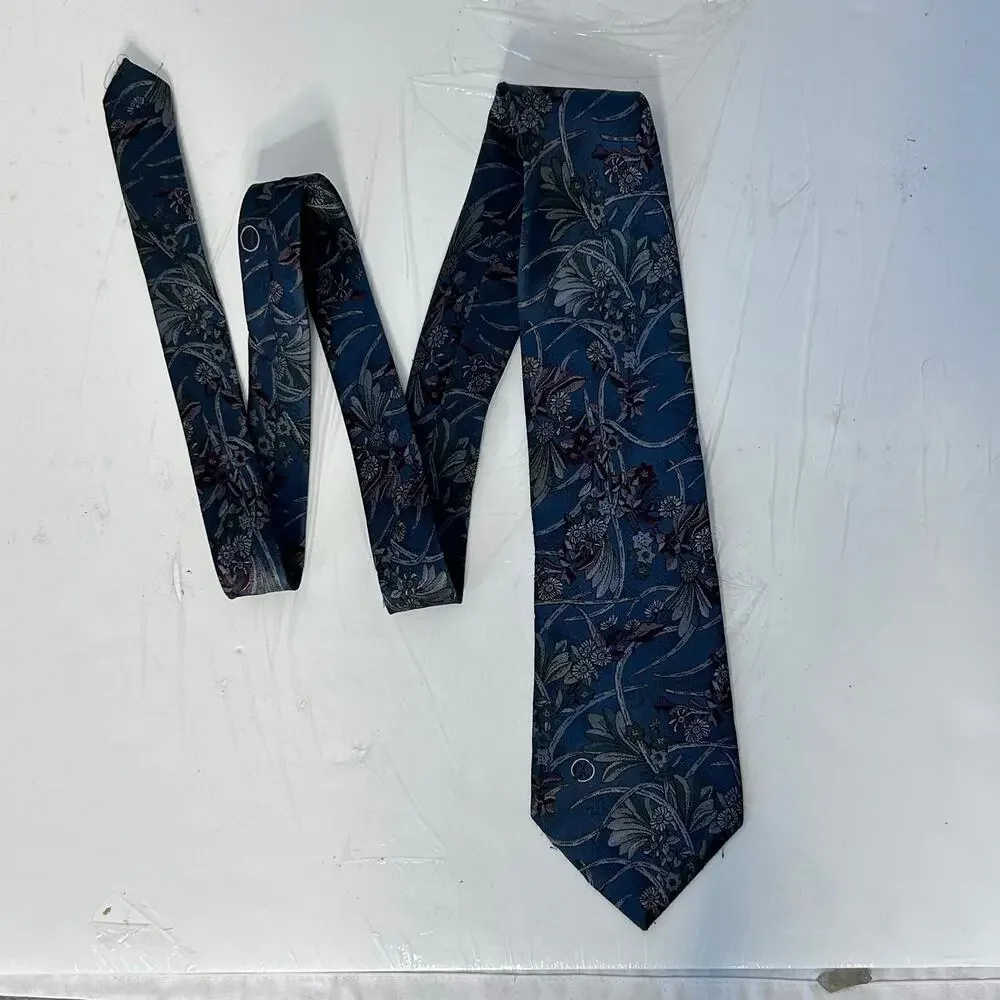 Vintage Halston III Floral Silk Tie Blue Green Classic Designer